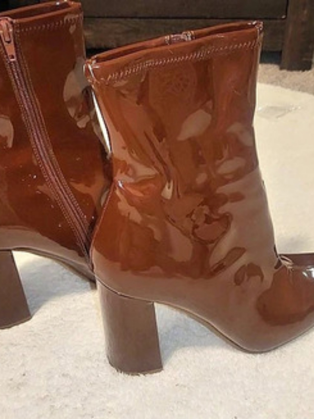 Steve Madden Patent Heeled Ankle Boots in Brown